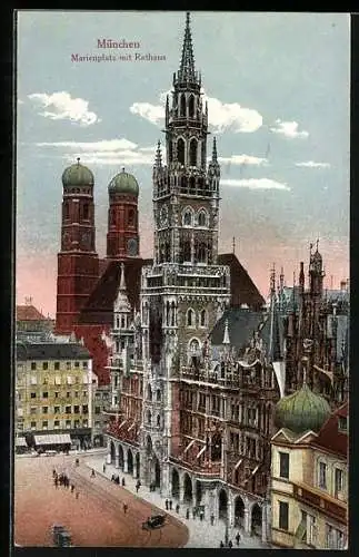 AK München, Marienplatz mit Rathaus
