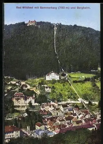 AK Bad Wildbad, Ortsansicht mit Sommerberg und Bergbahn