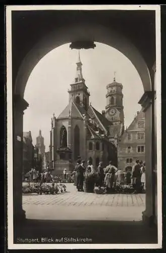AK Stuttgart, Blick auf die Stiftskirche