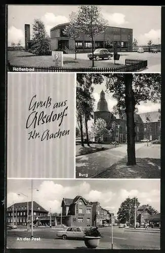 AK Alsdorf /Kr. Aachen, Hallenbad, Burg, An der Post