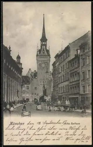 AK München, Altes Rathaus, Kutsche