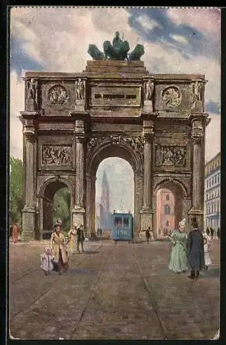 Künstler-AK München, Strassenpartie am Siegestor
