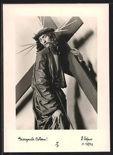 Foto-AK Adalbert Defner: Gesegnete Ostern! Jesus mit Kreuz