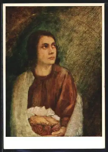 Künstler-AK Maria Spötl: St. Elisbaeth mit Blumen