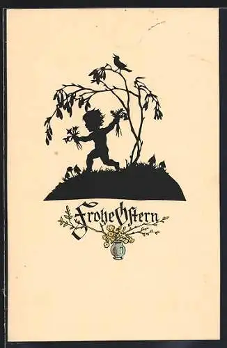 Künstler-AK Georg Plischke: Kind mit Blumen auf einer Wiese, Frohe Ostern