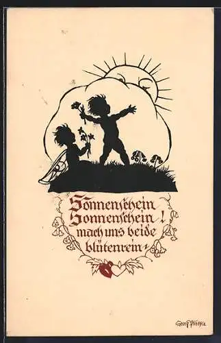 Künstler-AK Georg Plischke: Kind und Elfe schauen zur aufgehenden Sonne