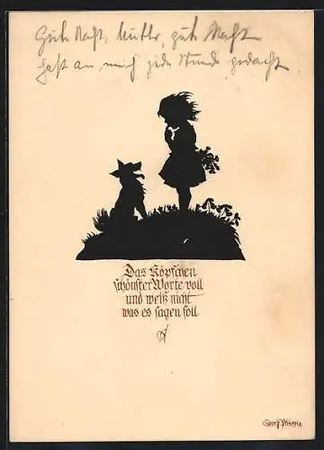 Künstler-AK Georg Plischke: Mädchen mit Blumen und Hund