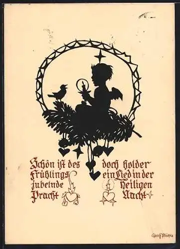 Künstler-AK Georg Plischke: Engel mit Kerze und Vogel