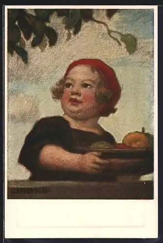 Künstler-AK Ludwig von Zumbusch: Draller Bub mit Obstschale