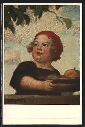 Künstler-AK Ludwig von Zumbusch: Der dralle Bub mit Obstschale