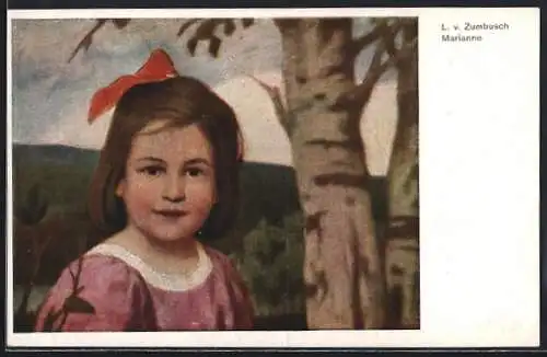 Künstler-AK Ludwig von Zumbusch: Marianna, Kleines Mädchen mit roter Schleife im Haar