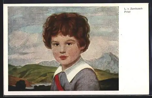 Künstler-AK Ludwig von Zumbusch: Portrait braunhaariger Junge mit grauem Pulli