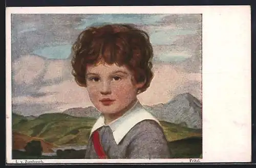 Künstler-AK Ludwig von Zumbusch: Portrait braunhaariger Junge mit grauem Pulli