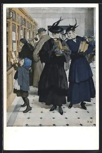 Künstler-AK Brynolf Wennerberg: Frau mit Paketen für die Liebsten an der Front