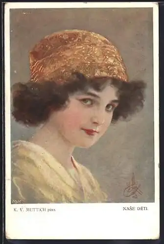 Künstler-AK C.V.Muttich: Unsere Kinder, Mädchen mit Mütze