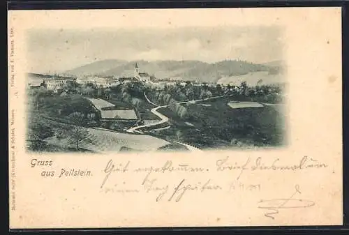 AK Peilstein, Panorama mit Kirche und Strassenpartie