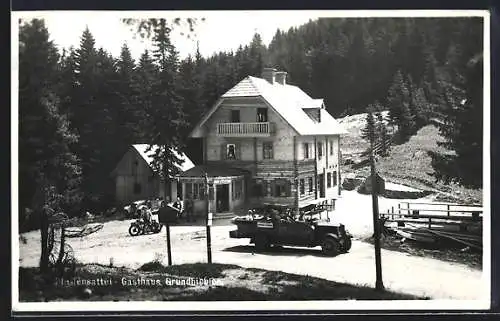 AK Steinhaus a. S., Alpengasthof Pfaffensattel mit Auto