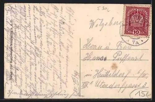 Künstler-AK Wimpassing a. d. Pielach, Strassenpartie mit Pferdewagen und Zeppelin-Luftschiff