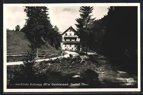 AK Rettenegg /Oststeiermark, Gasthof Ebner mit Strassenpartie