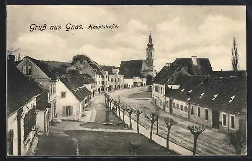 AK Gnas, Hauptstrasse mit Kirche