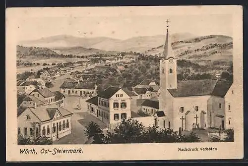 Künstler-AK Wörth /Ost-Steiermarkt, Strassenpartie mit Kirche