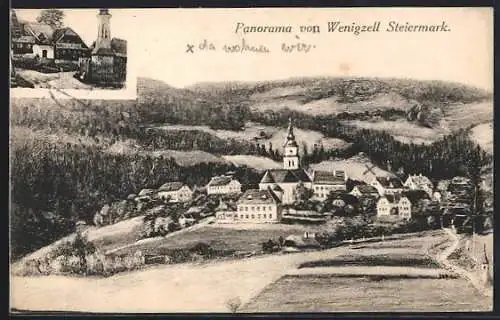 AK Wenigzell /Steiermark, Teilansicht mit Kirche, Denkmal