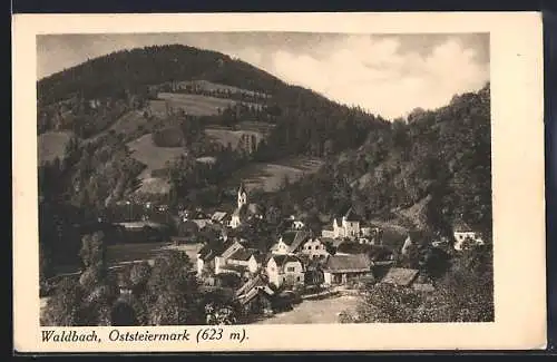 AK Waldbach, Ortsansicht mit Kirche