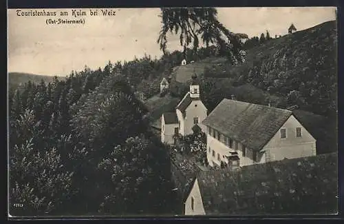 AK Kulm bei Weiz, Touristenhaus mit Kirche