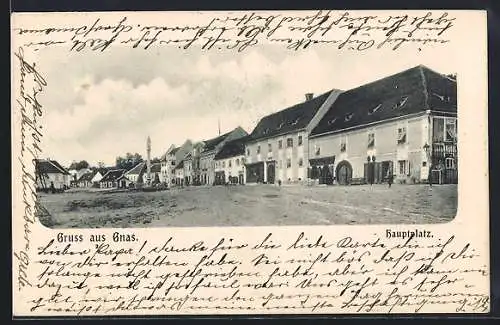 AK Gnas, Hauptplatz mit Denkmal