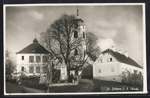 AK St. Johann i. d. Heide, Denkmal, Volksschule und Kirche