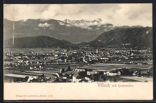 AK Villach, Teilansicht mit Karawanken