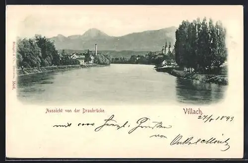 AK Villach, Blick von einer Brücke über die Drau, um 1900