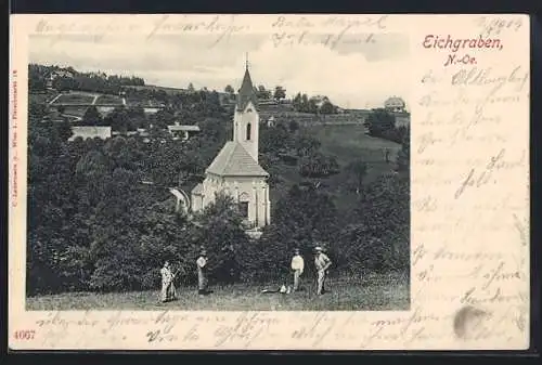 AK Eichgraben, Kirche vom Acker aus gesehen um 1900