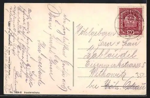 AK Fischamend, Strassenpartie mit Flugzeugen, Tor, Uferpartie