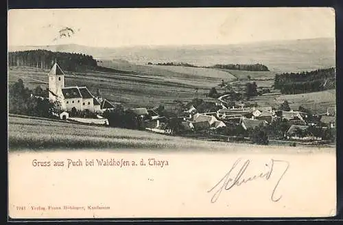 AK Puch bei Waidhofen a. d. Thaya, Gesamtansicht mit Kirche u. Feldern