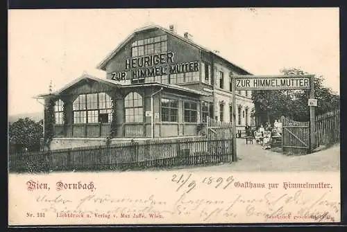 AK Wien, Dornbach, Gasthaus / Heuriger zur Himmelmutter, Gebäude mit Gästen im Garten