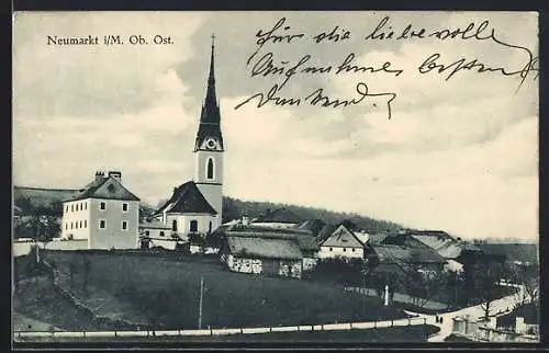 AK Neumarkt i. M., Strassenpartie mit Kirche