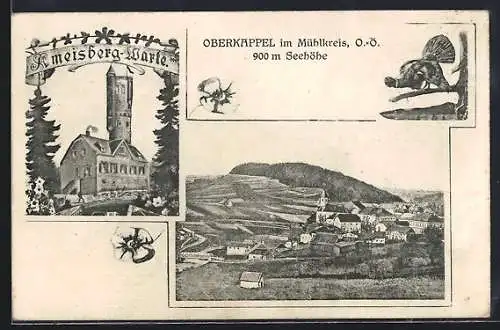 AK Oberkappel im Mühlkreis, Teilansicht mit Kirche, Ameisberg-Warte, Auerhahn
