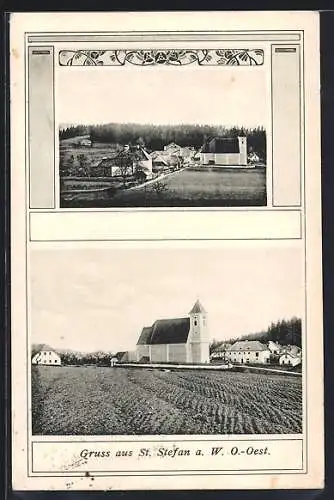 AK St. Stefan a. W., Strassenpartie mit Kirche