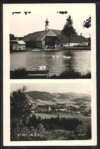 AK St. Veit i. M., Uferpartie mit Kirche, Panorama