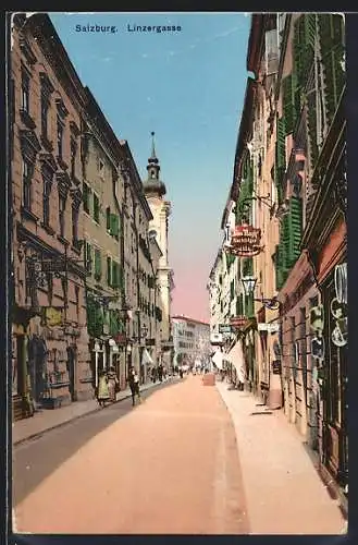 AK Salzburg, Linzergasse mit Geschäften