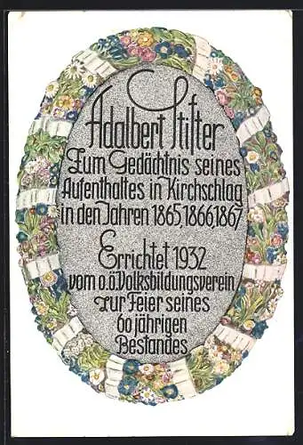 Künstler-AK Kirchschlag, Aufenthalt von Adalbert Stifter in den Jahren 1865, 1866 und 1867