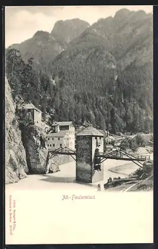 AK Finstermünz, Alt-Finstermünz, Brücke mit Gipfelpanorama