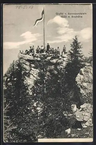 AK Schottwien, Sonnwendstein, Gipfel mit Wandergruppe