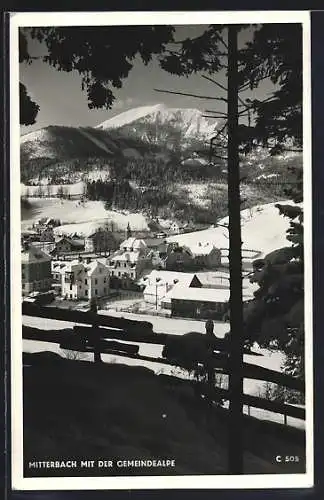 AK Mitterbach, Ortsansicht im Winter mit der Gemeindealpe