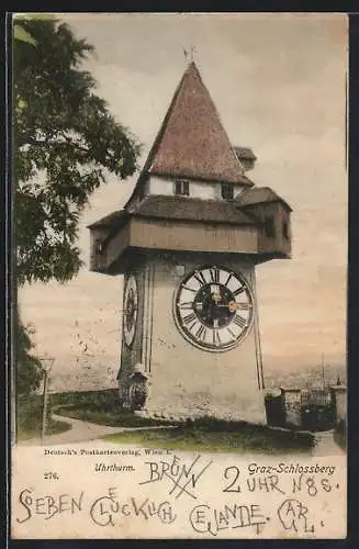 AK Graz-Schlossberg, Uhrturm mit Ortsansicht