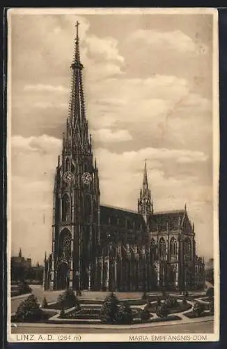 AK Linz a. D., Maria Empfängnis-Dom mit Anlagen
