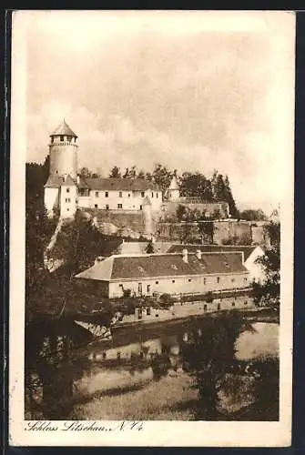 AK Litschau, Ortspartie am Ufer des Reissbaches mit dem Schloss Litschau