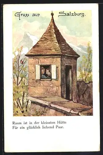 Künstler-AK Salzburg, Kapuzinerberg, Türmchen an der Stadtmauer mit Liebespaar