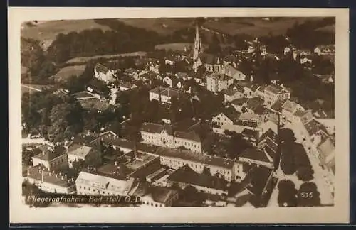 AK Bad Hall, Fliegeraufnahme vom Ortskern mit Kirche